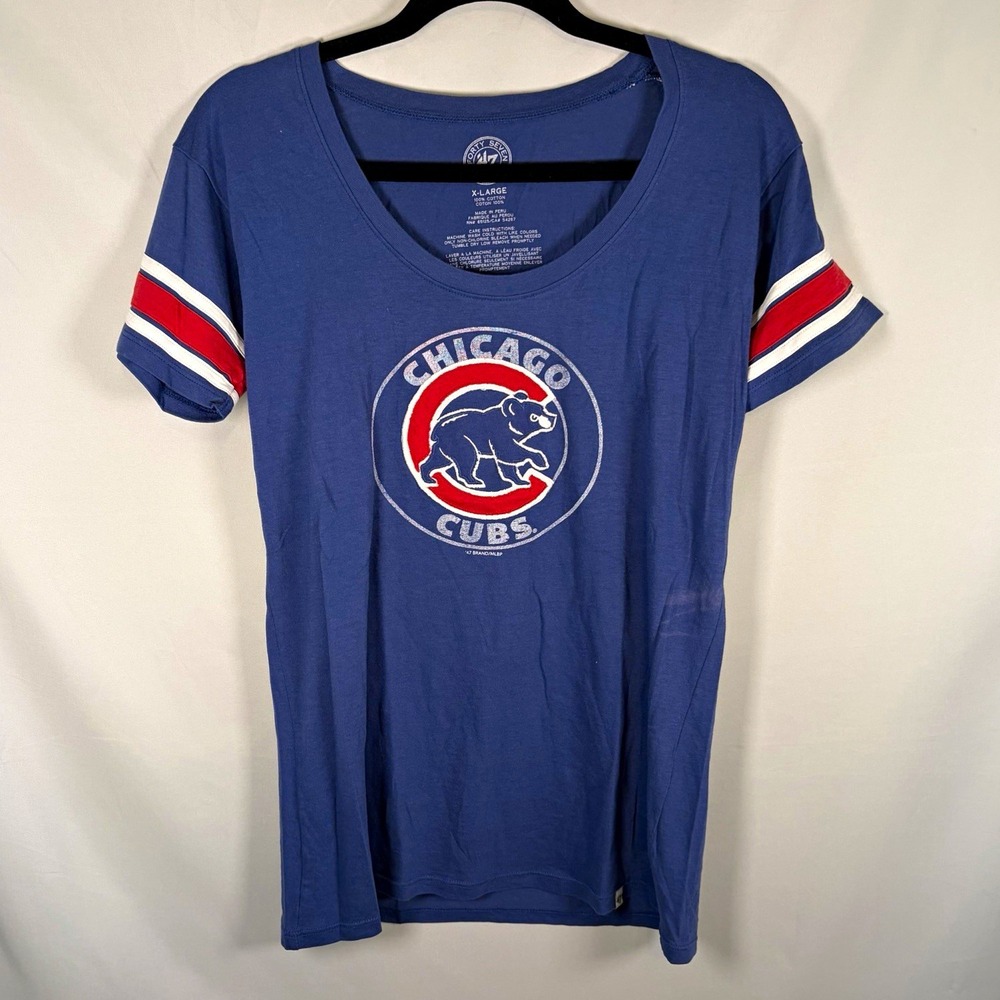 '47 Brand Chicago Cubs Baseball T-Shirt Shirt Womens XL Blue Red White